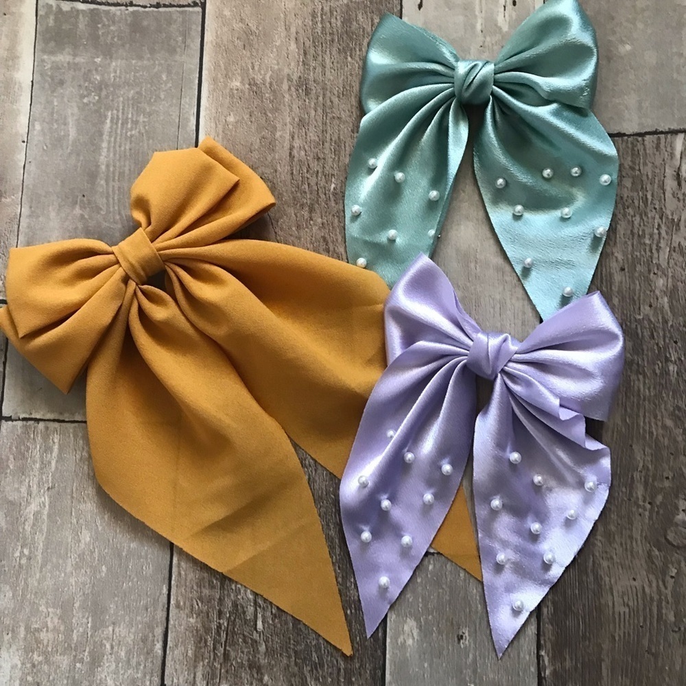 Pearl Embellished Satin Hairbows Set of 3